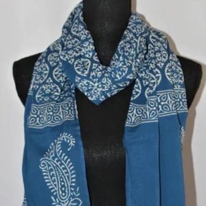 Versatile Indigo India Hand-Block Ornament Print Cotton Fabric, 22 X 67 Inches